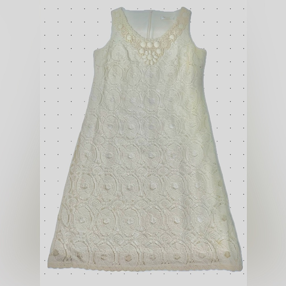 EUC cream colored sleeveless hand sewn beaded pearl and lace dress by Dress Barn